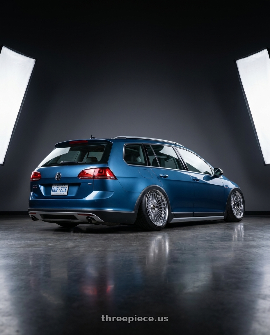 2017 Volkswagen Golf Alltrack with Work Emitz wheels rear three quarter view slight stretch tires
