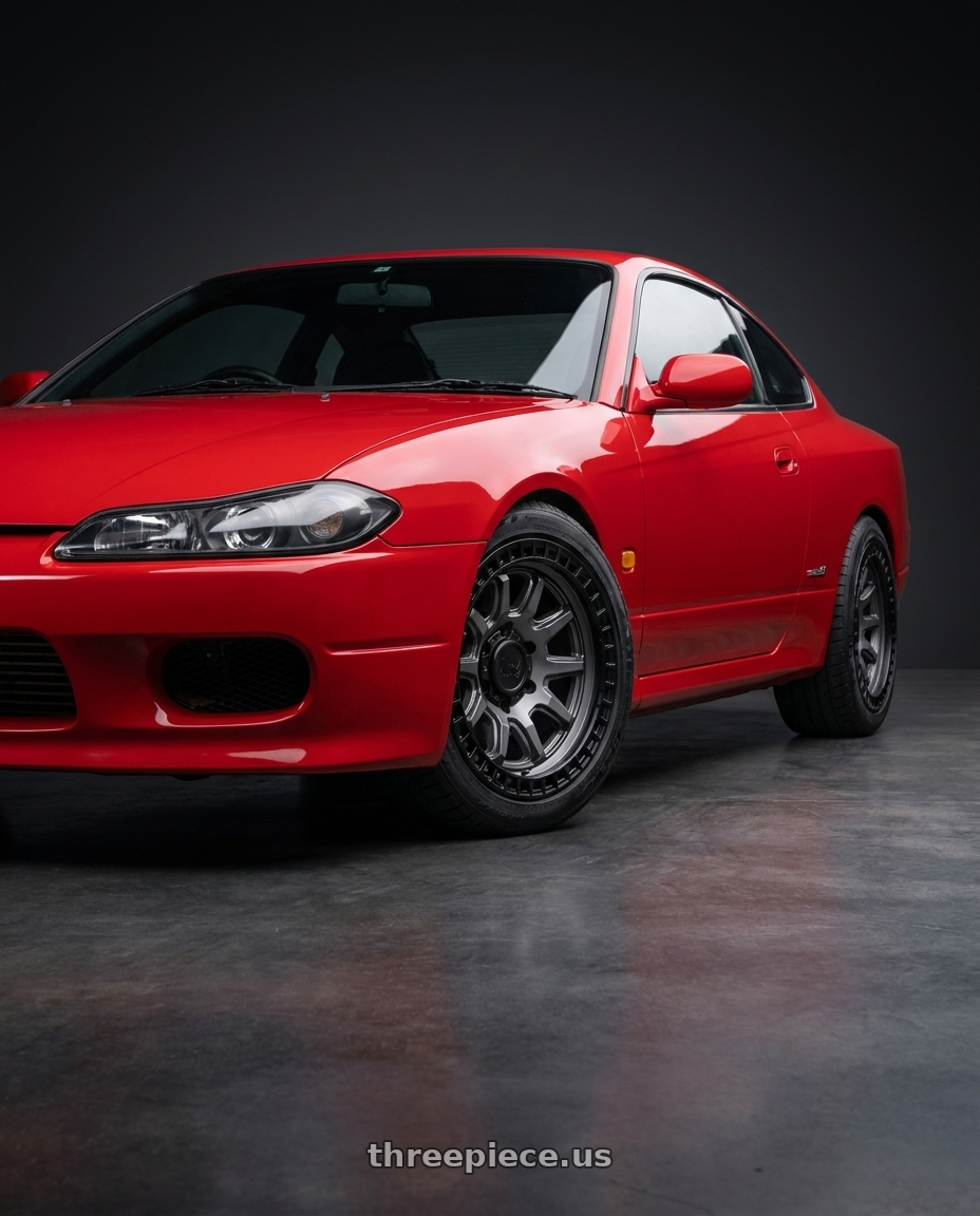 Nissan 240sx 1999 with Black Rhino CALICO 5X127 17X8.5 +34 MATTE GUNMETAL W/ MATTE BLACK LIP wheels