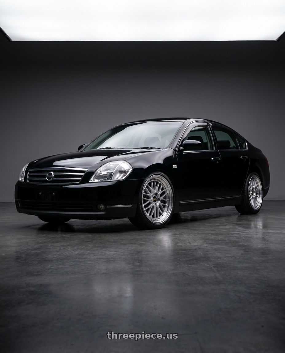 2005 Nissan Teana j31 black with BBS LM 5x114.3 19x8.5+43 Diamond Silver wheels
