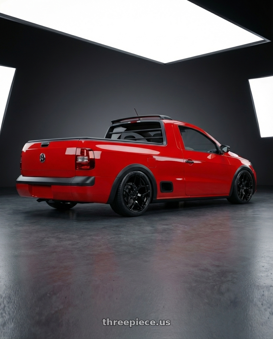 volkswagen saveiro 2015 with MRR Forged F10 5x120 19x8.5  +38 Gloss Black fit Corvette C8 ( rear: FF1020A152048L ) wheels rear three quarter view square tires