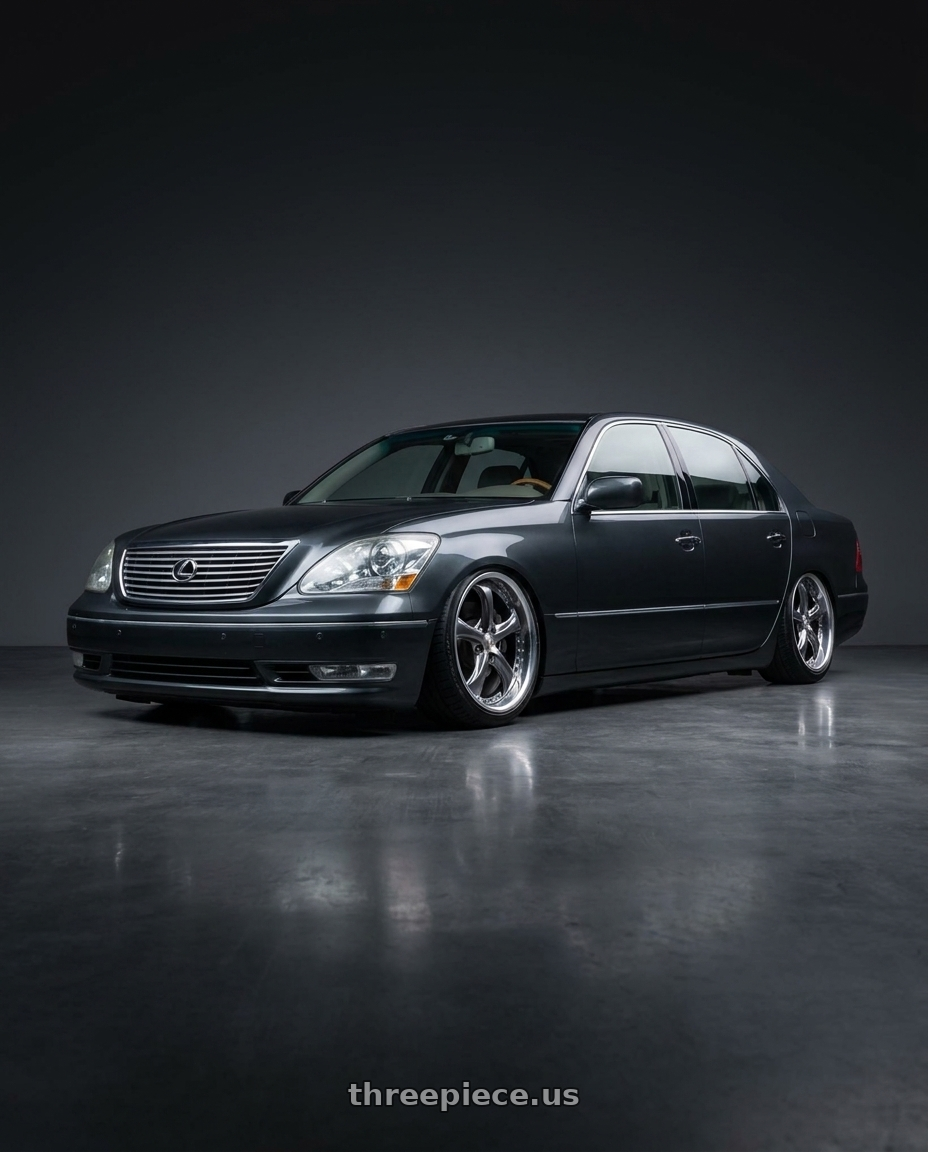 2005 Lexus LS430 with Work Wheels VS-KF 5X114.3 19x8+15 Brilliant Silver Black A Disk FULL REVERSE wheels