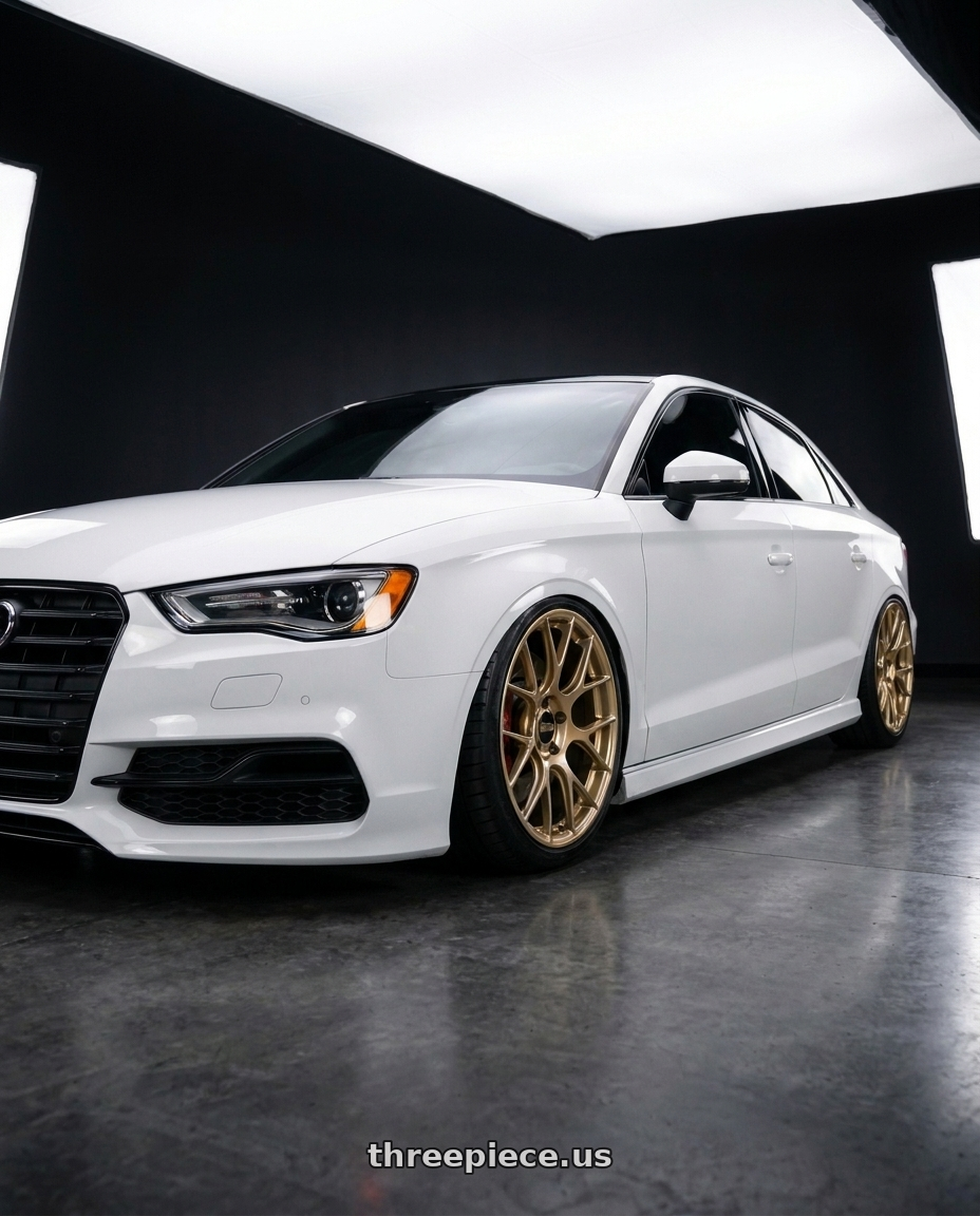 2015 Audi S3 with BBS RE-V7 5x112 19x10.5 +33 PFS Diamond Black wheels front three quarter view lowered stance