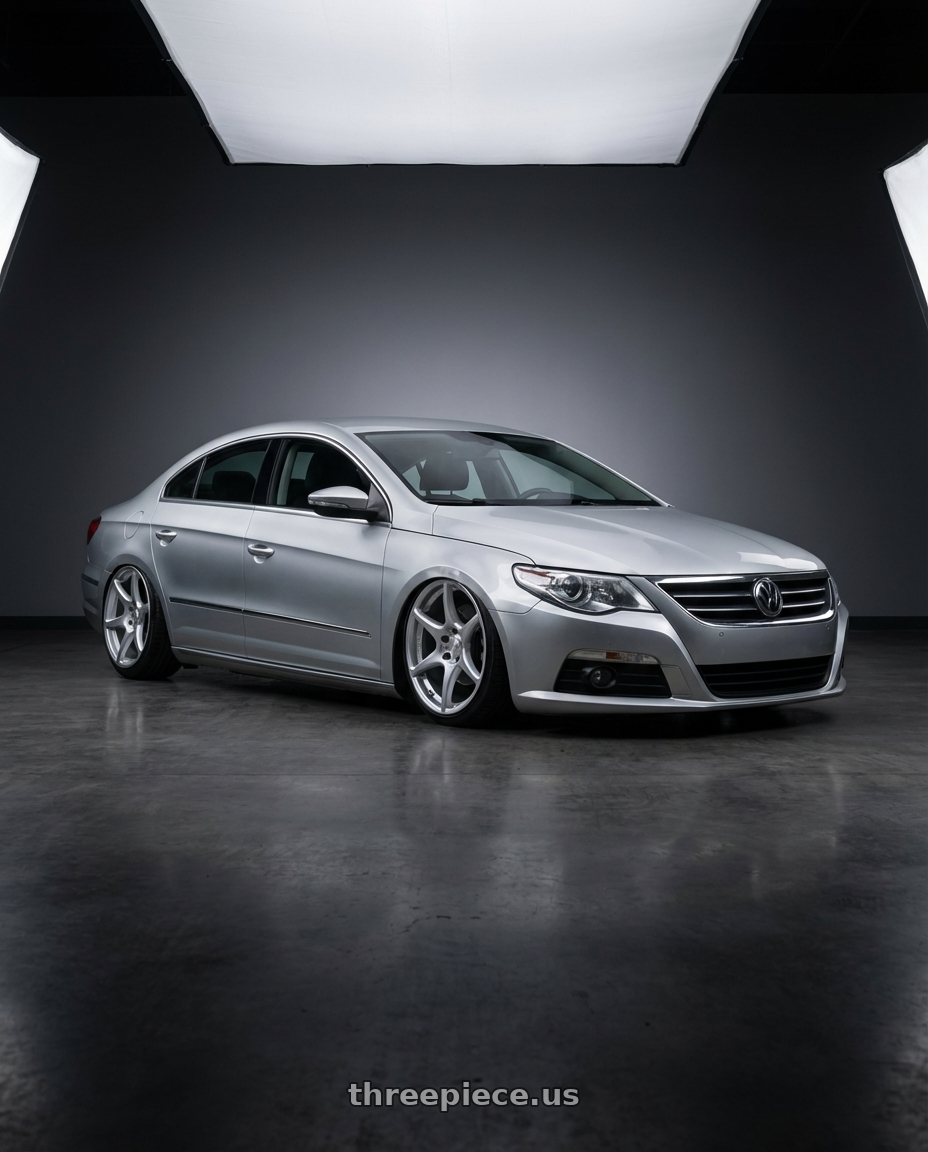 2015 Volkswagen CC with Kansei K11S Tandem 5X112 19x9.5 22 Hyper Silver wheels front three quarter view stanced stance