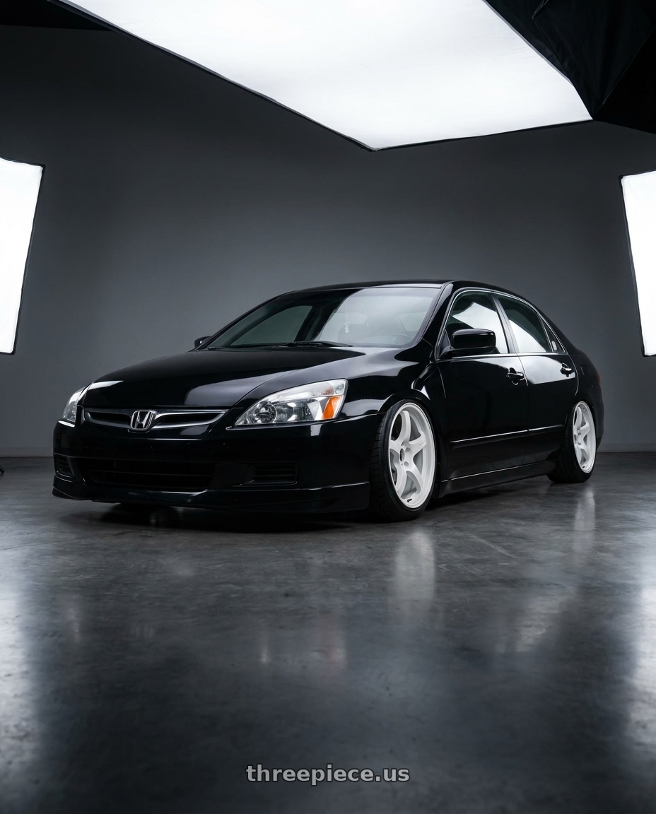 2005 honda accord black  with Gram Lights 57CR 5x114.3 15x8+35 Ceramic Pearl wheels