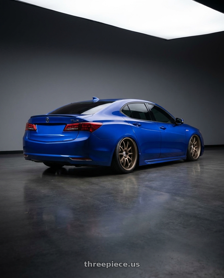 2019 Acura tlx with Work Emotion D9R wheels rear three quarter view slight stretch tires