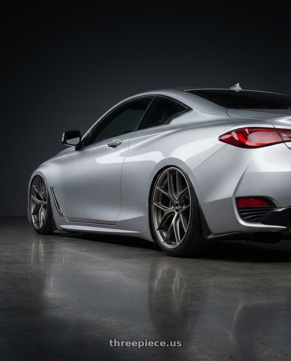 2020 Infiniti Q60 with BBS CC-R 5x114.3 20x10.5+25 Satin Platinum wheels rear three quarter view slight stretch tires