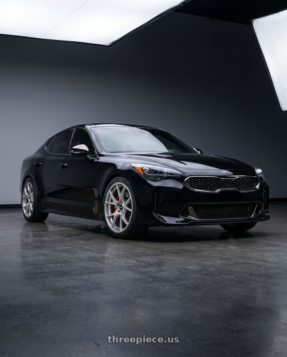 2021 Kia Stinger GT-Line with Konig Forged F1M 5X114.3 18x8.5+35 Ash Silver Knurled Bead wheels