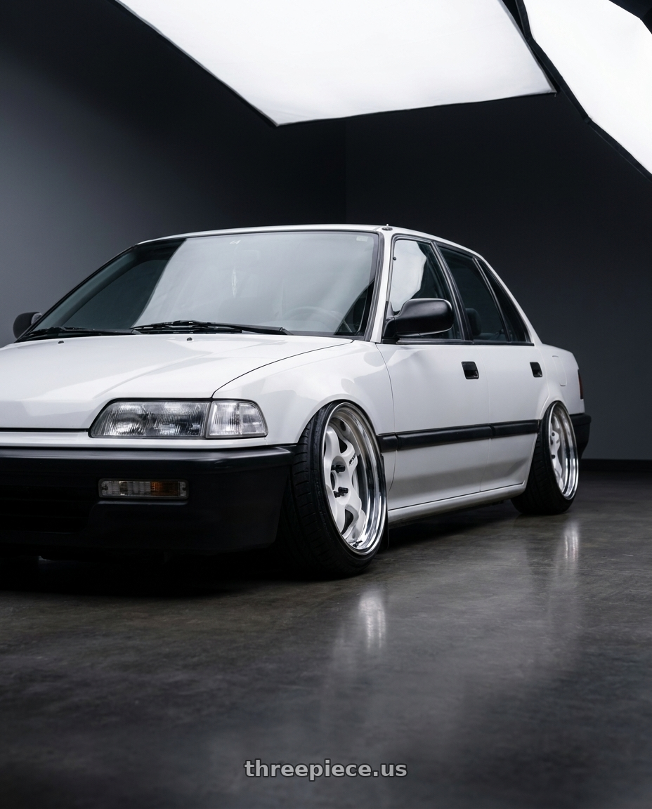 1991 Honda civic ex with Work Meister S1 2P 4x100 15x8.5+38 O Disk White wheels