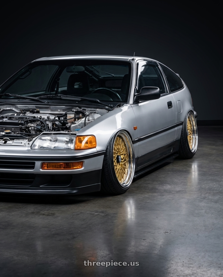 1990 Honda CRX with SSR Formula MESH 4X100 16X9.5+32 NR Disk Fm Gold wheels