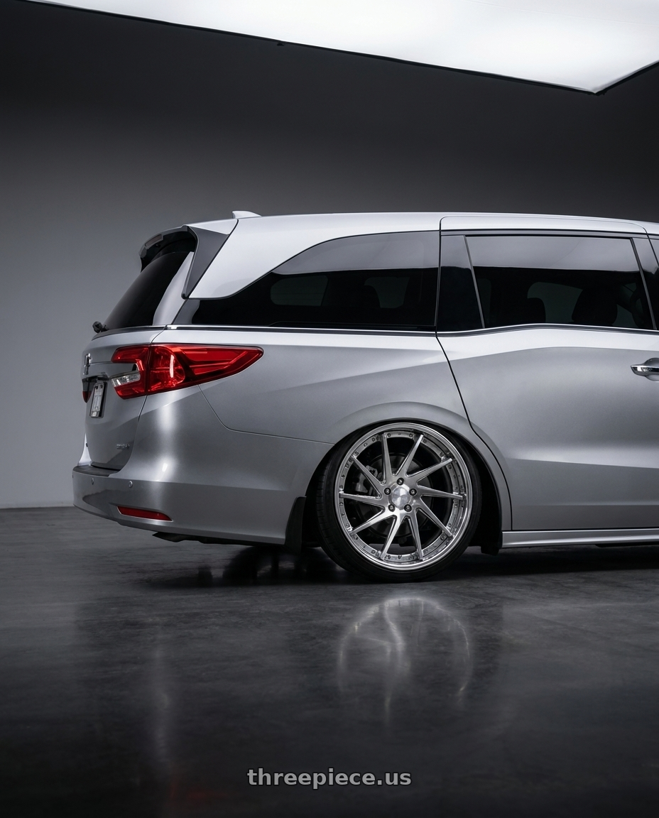 2024 Honda Odyssey with Work Gnosis Cvs 5x120 20x8.5+45 H Disk Buff Finish wheels rear three quarter view square tires