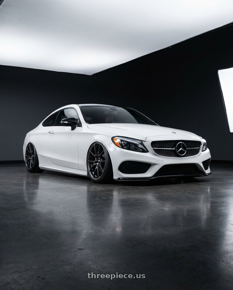 2017 c300 coupe white with Volk Racing G025 5x114.3 19x9.5+22 Matte Gunblack / Rim Edge DC wheels