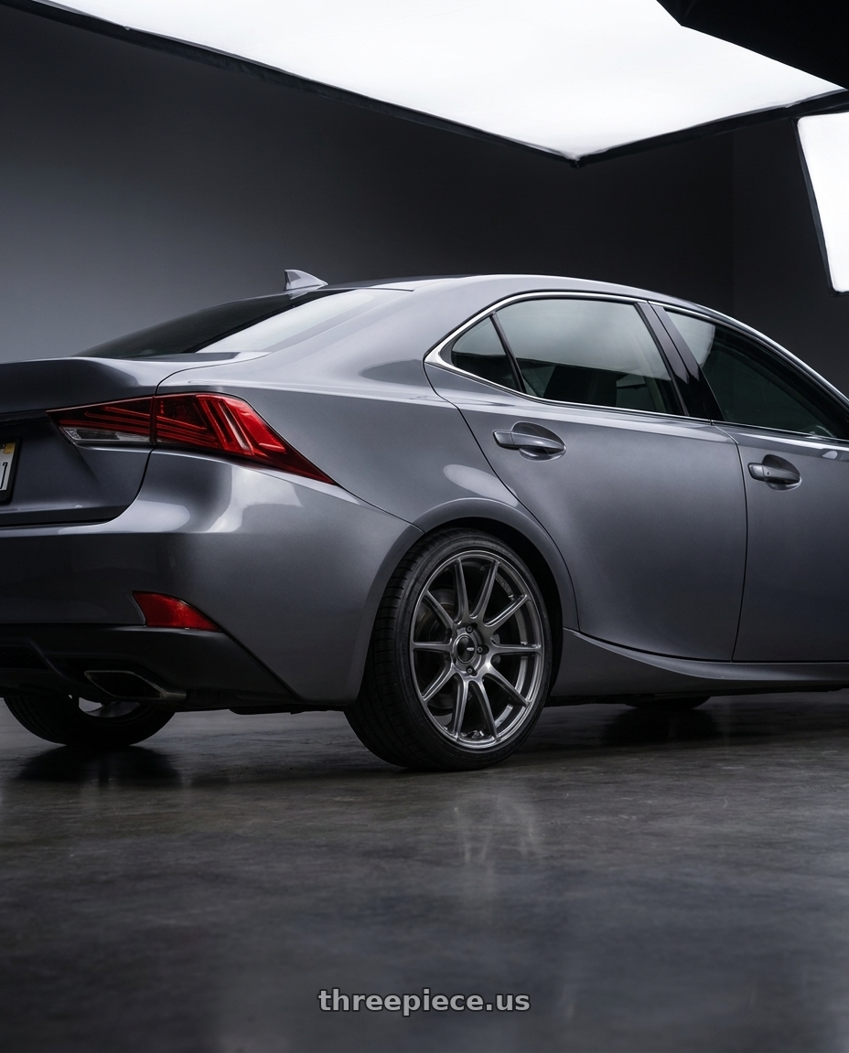 2017 lexus is with Enkei PF09 5x114.3 18x9.5+40 Dark Silver wheels rear three quarter view square tires