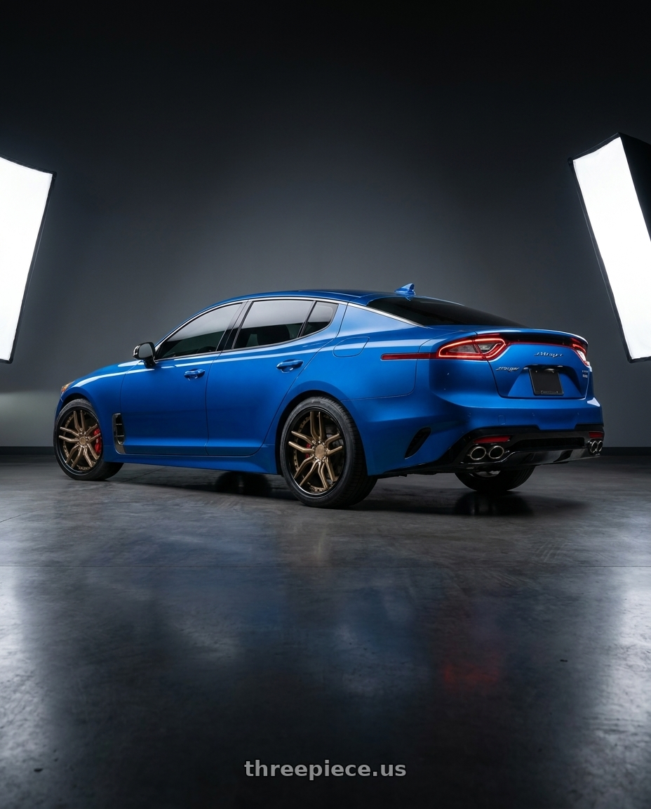 2018 kia stinger with Niche 1PC M195 METHOS 5X114.3 20X9 +35 MATTE BRONZE BLACK BEAD RING wheels rear three quarter view square tires