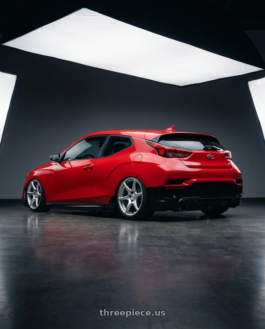 2022 Hyundai Veloster N with Kansei K11S Tandem 5x114.3 19x9.5 12 Hyper Silver wheels rear three quarter view slight stretch tires