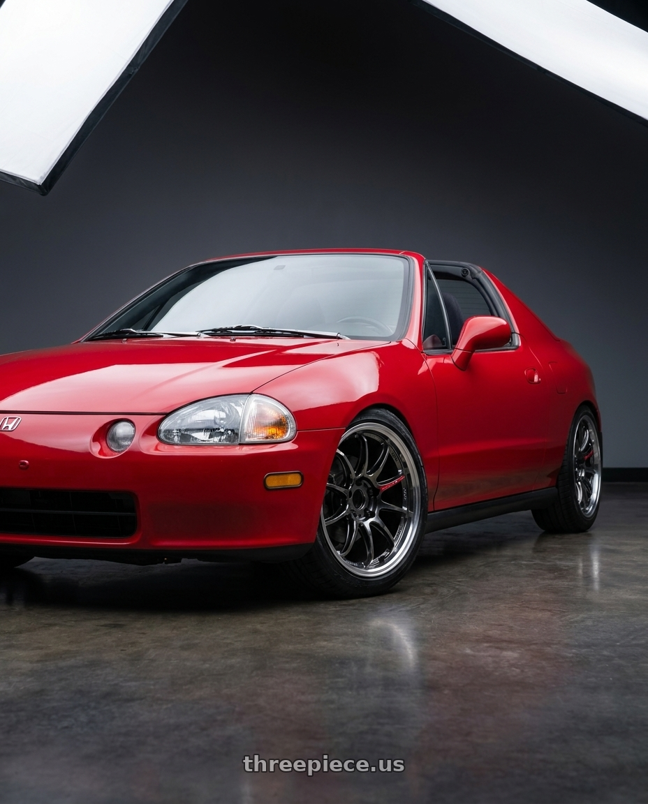 1997 Honda Del SOl with Work Emotion Zr10 5x100 17x8 +35 Glim Black Diamond Rim cut wheels