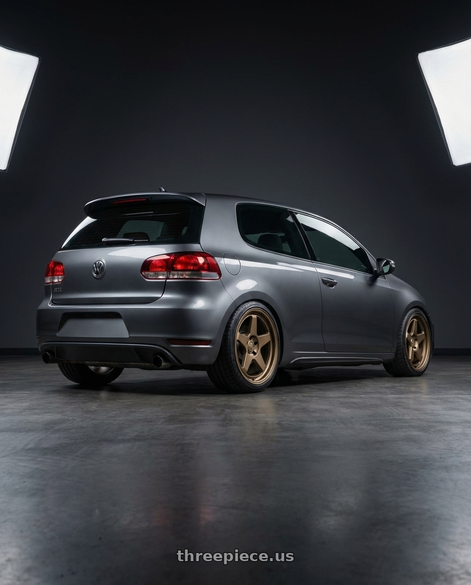 2013 Volkswagen GTI MK6 with Kansei K12B KNP 5X112 18x8.5 35 Bronze wheels rear three quarter view square tires