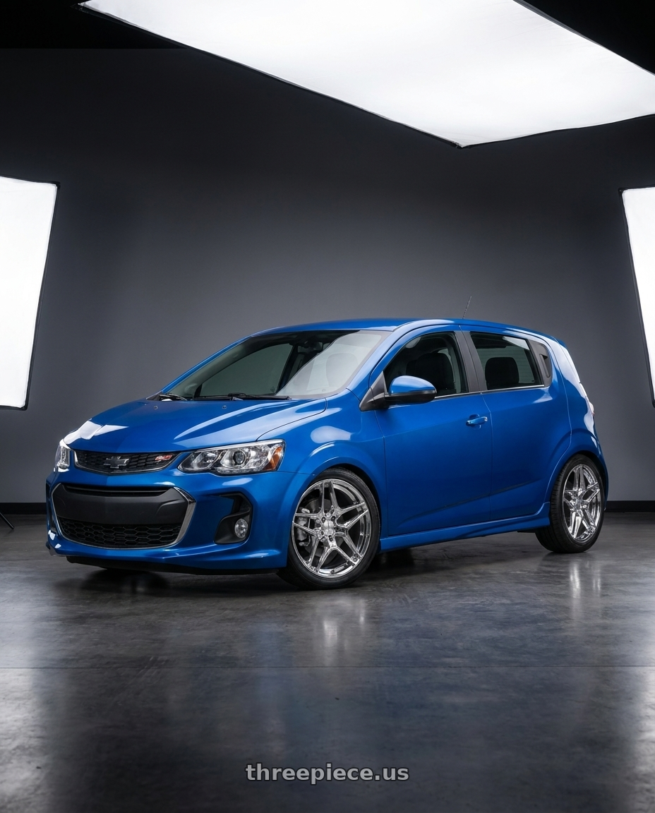 2020 Chevrolet Sonic RS Blue with Helo HE919 5X105 17X7.5 +38 CHROME wheels