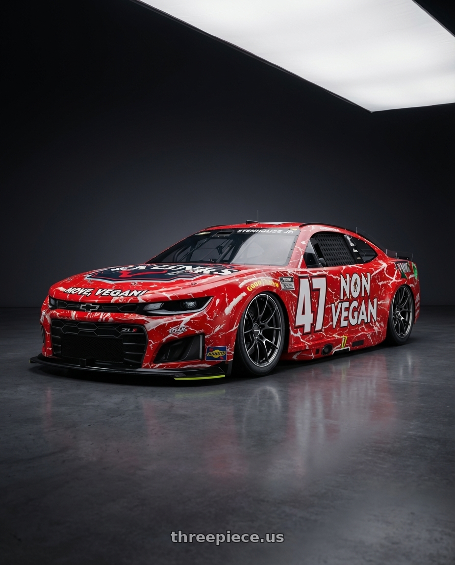 2026 Chevy ZL1 Cup Car with Volk Racing G025 5x112 19x10.5 +35 SHINING BLACK METAL/ RIM EDGE DC wheels front three quarter view stanced stance