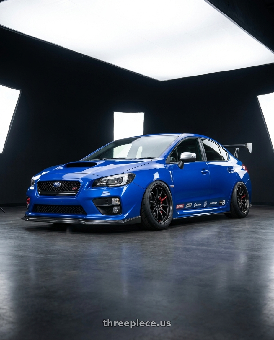 2021 subaru WRX STI wr blue with Volk Racing CE28 Club Racer II 5x114.3 18x9.5+45 Black Edition wheels