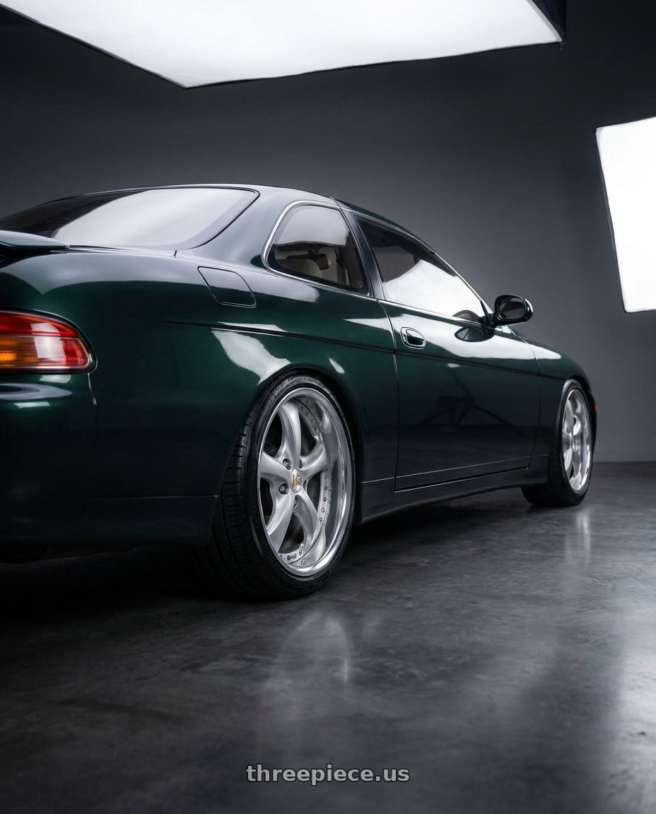 1997 Lexus SC400 with Work Wheels VS-KF 5x114.3 18x9+41 Light Grey Silver L Disk FULL REVERSE wheels rear three quarter view square tires