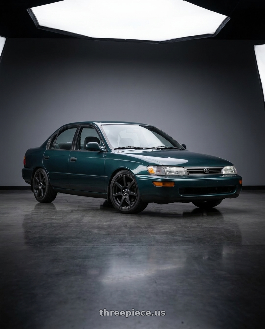 1997 toyota corolla with Raceline 131B Evo Black 4X100/4X108 16x7 40 Satin Black wheels