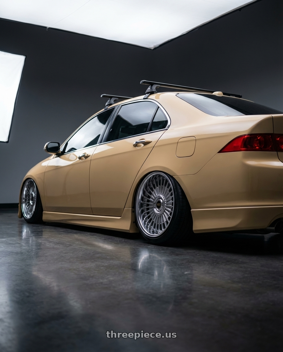 2004 Acura tsx with Work Emitz Black Polish 5x100 19x8.0 +18 wheels rear three quarter view square tires