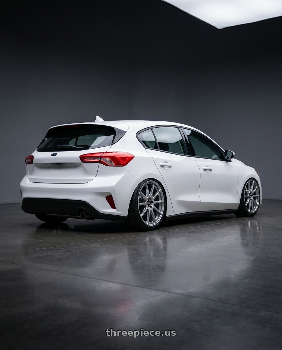 2020 Ford focus with BBS FS 5x112 19x9.0+25 Diamond Silver wheels rear three quarter view slight stretch tires