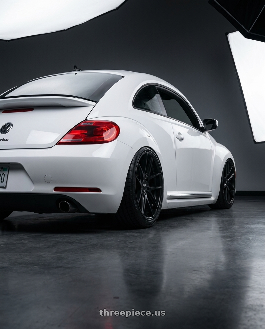 2016 Volkswagen Beetle Turbo with Niche 1PC M117 MISANO 5X112 18X8 +30 MATTE BLACK wheels rear three quarter view slight stretch tires