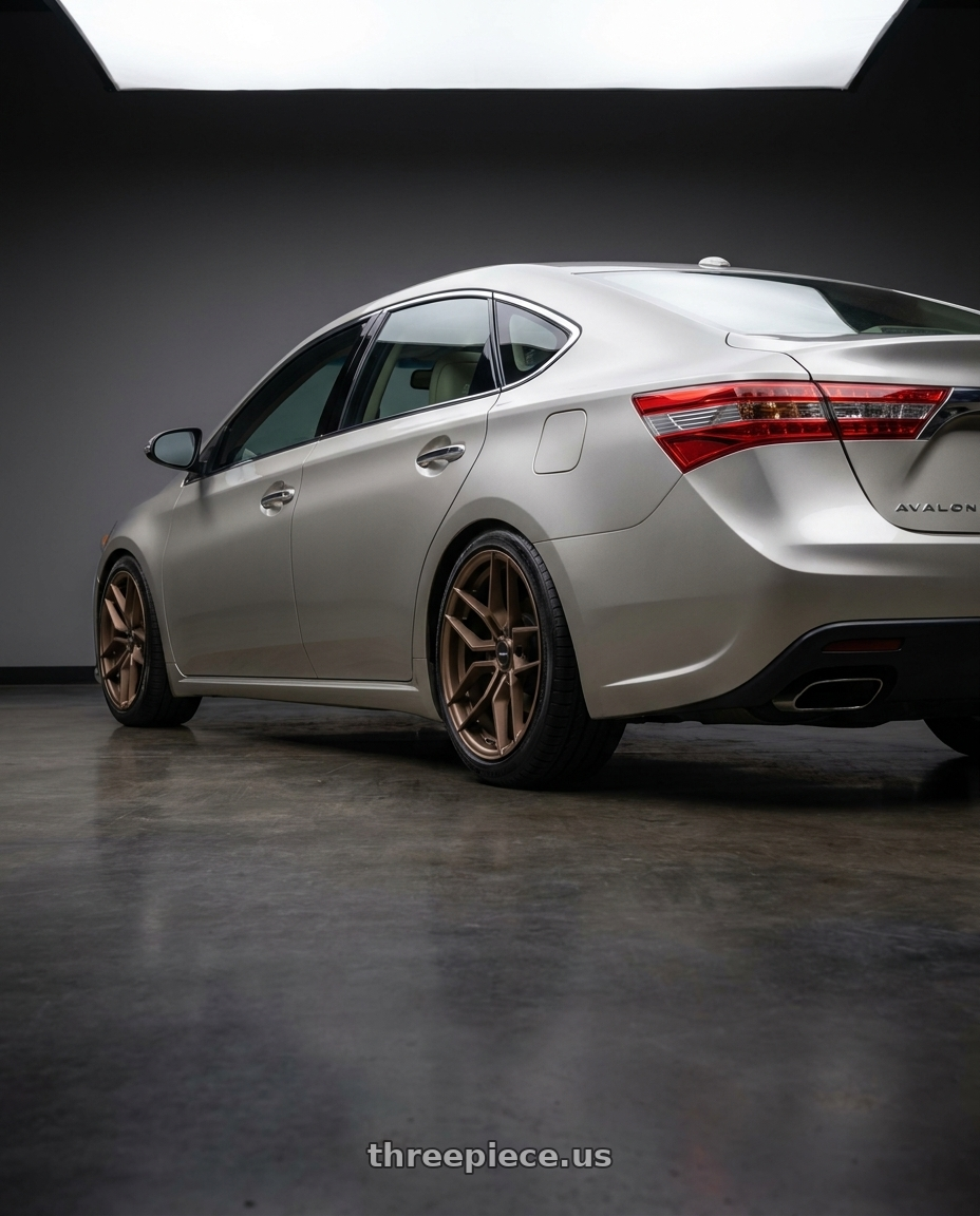 2013 toyota avalon with Vors LP1 5x114.3 18x8.5  +35 Bronze wheels rear three quarter view slight stretch tires