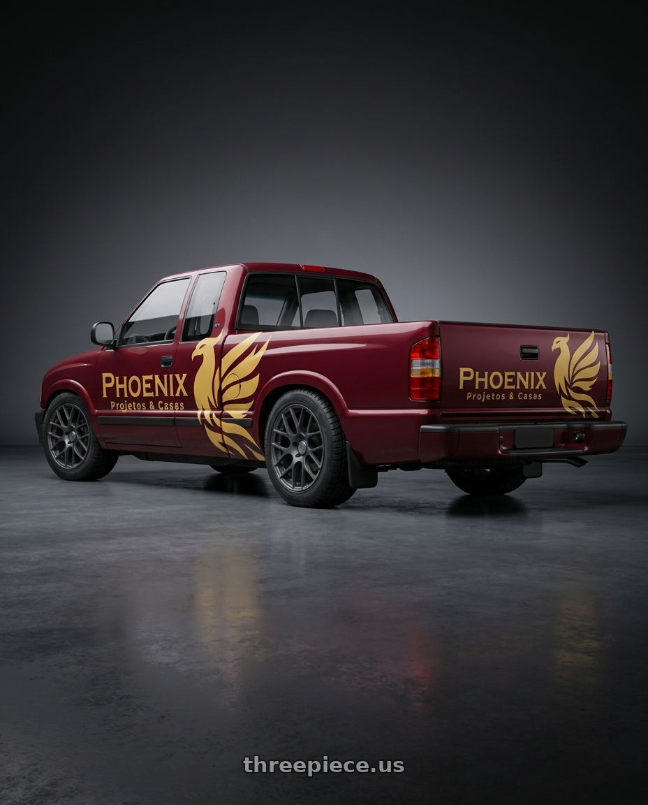 chevrolet S10 brasil , estendida adesivada ano 1998 with TSW NURBURGRING 5X114.3 17X7.5 +45 MATTE GUNMETAL wheels rear three quarter view square tires