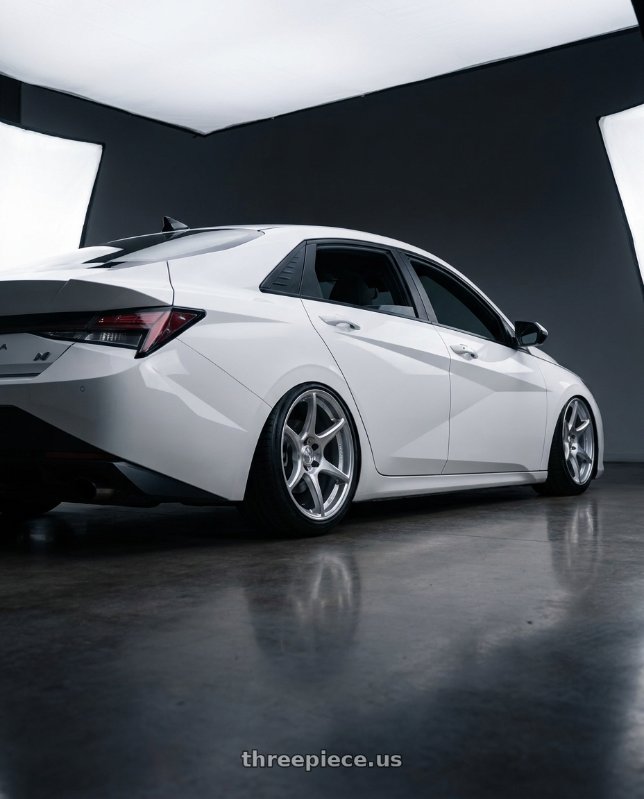 2024 Hyundai Elantra N with Kansei K11S Tandem 5x114.3 19x10.5 12 Hyper Silver wheels rear three quarter view slight stretch tires