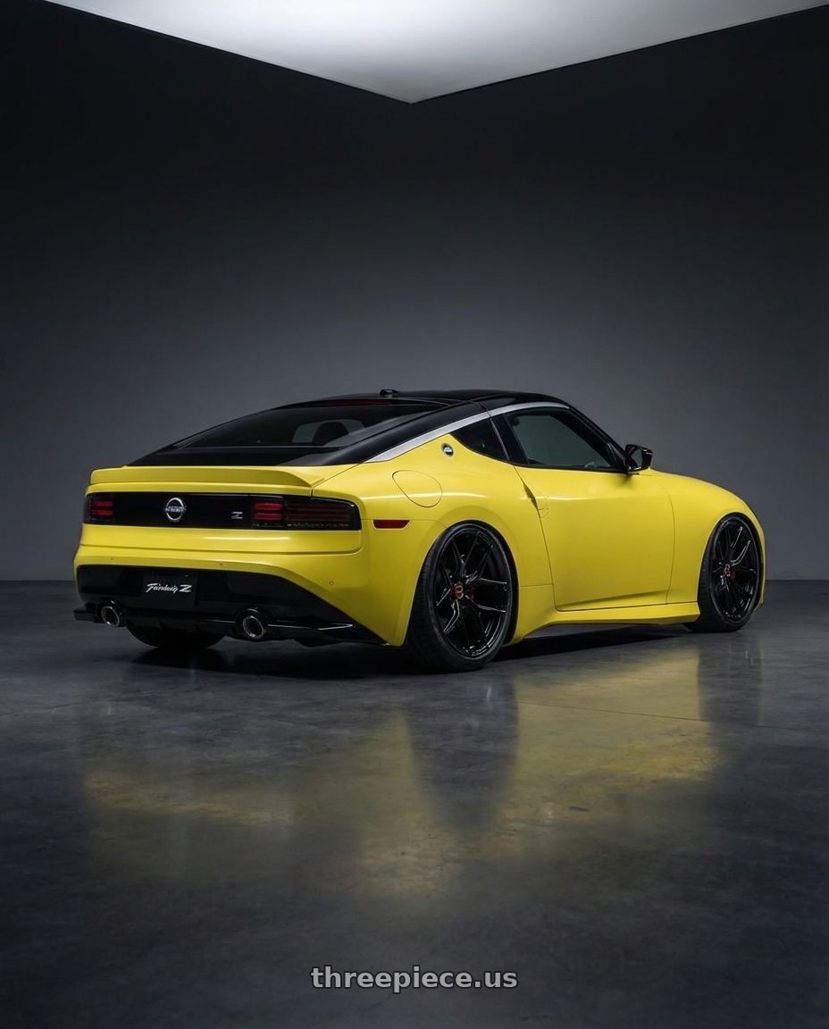 2024 Nissan Z with Vossen HF-5 19x9.5 / 5x114.3 / ET40 / Deep Face / 73.1 - Gloss Black Wheel - HF5-9N63 wheels rear three quarter view slight stretch tires