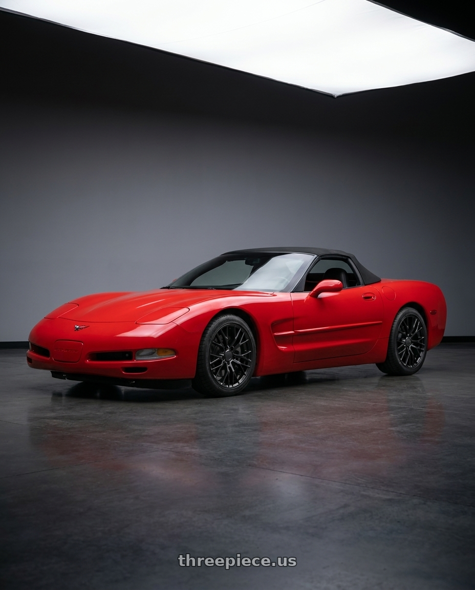 2000 Chevy Corvette with OE Wheels CV22B 5x120.65 18x8.5+56 Satin Black wheels