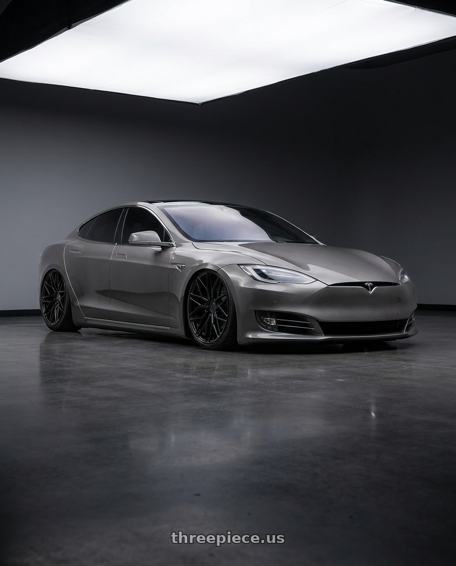 2018 Tesla Model S with Avant Garde Wheels M520R 5X120 21x12 +52 Gloss Black wheels