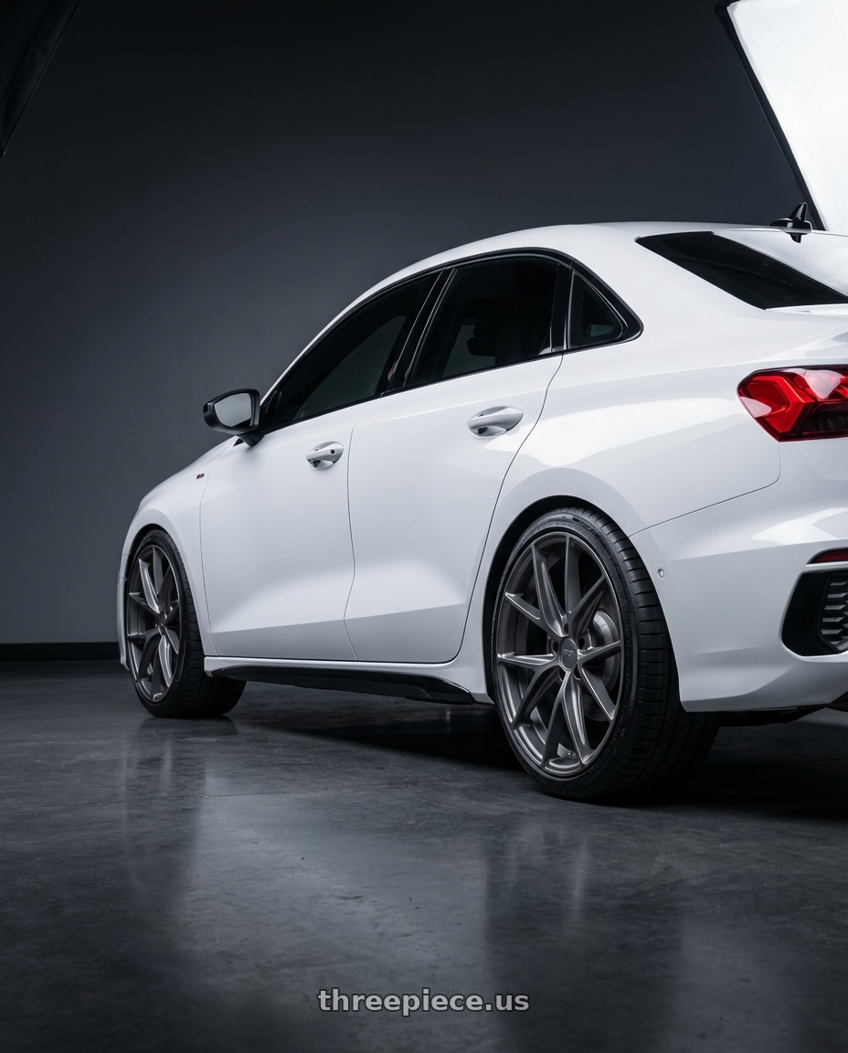 2024 Audi S3 8Y with Niche 1PC M116 MISANO 5X112 19X9.5 +38 MATTE GUN METAL wheels rear three quarter view square tires