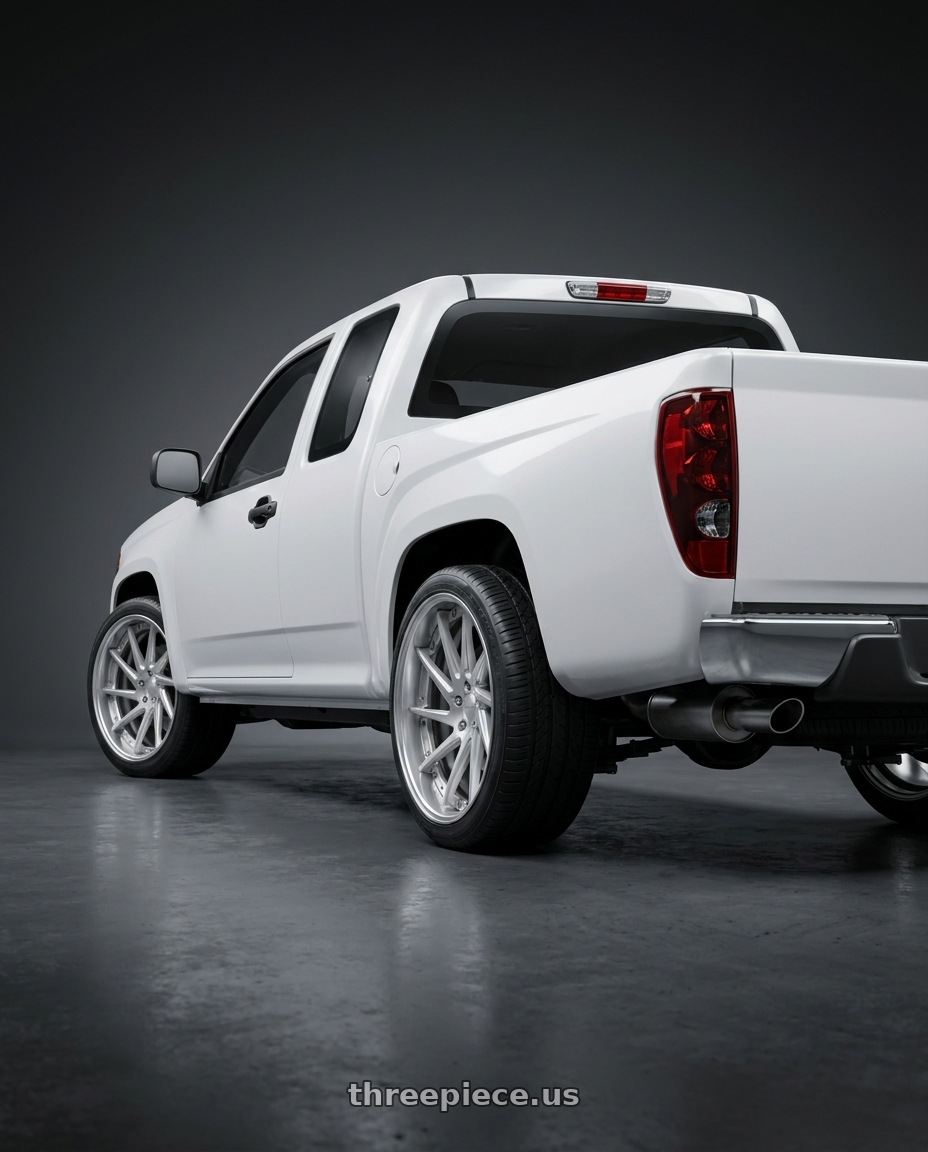 chevy colorado 2000 with Work Gnosis Cvs 5x114.3 22x12+12 H Disk Brush Silver Clear wheels rear three quarter view square tires