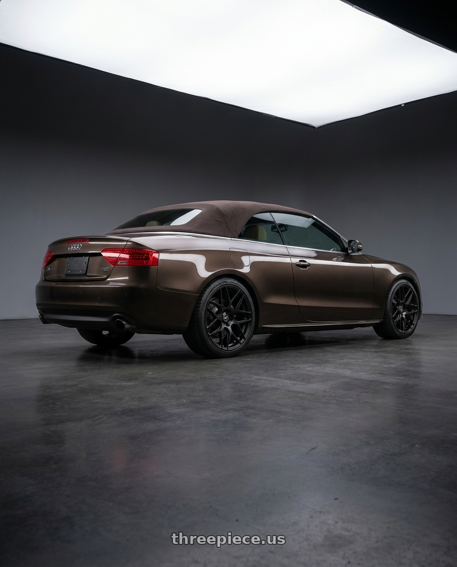 2013 Audi a5 cabriolet with MRR GF9 5x112 20x10  +25 Matte Black wheels rear three quarter view square tires