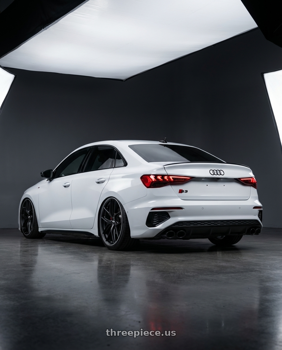 2024 Audi S3 8Y with BBS CC-R 5x112 19x9.5+42 Satin Black wheels rear three quarter view slight stretch tires