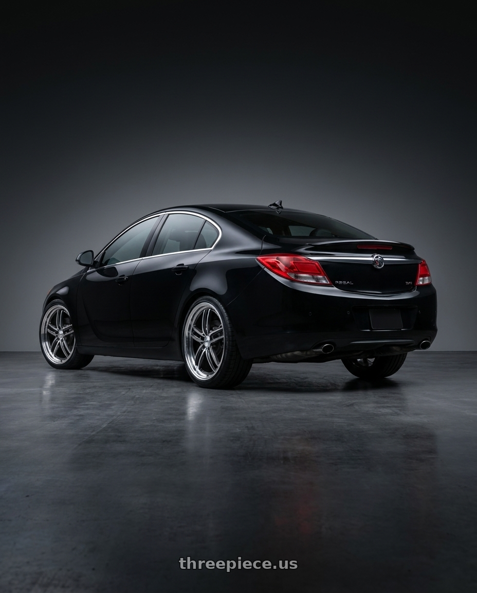 2013 buick regal premium, black onyx with TSW SUZUKA 5X120 20X8.5 +35 GLOSS GUNMETAL W/ MIRROR CUT FACE & LIP wheels rear three quarter view square tires
