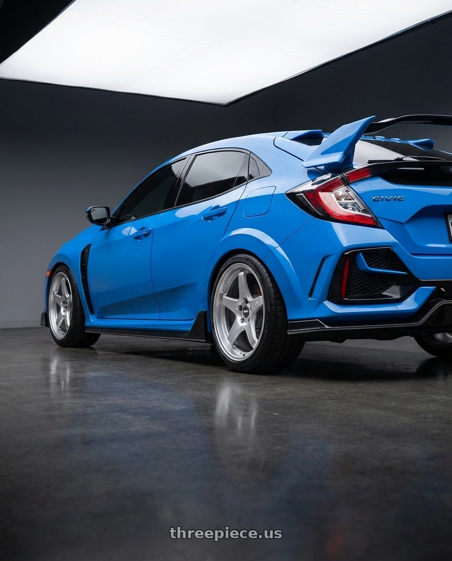 2020 Honda Civic Type R with ESR Wheels APEX SERIES AP5 5x120 19x9.5 +22 Hyper Silver wheels rear three quarter view square tires