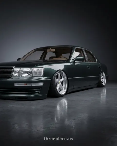 1990 Lexus LS400 with Work Wheels VS-KF 5x114.3 18x7.5+40 Light Grey Silver O Disk FULL REVERSE wheels