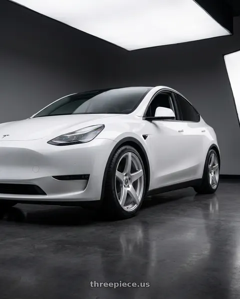 2020 Tesla Model Y with Forgestar CF5 5x114.3 20x9 +35 Gloss Silver wheels