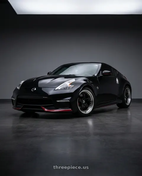 2016 Nissan 370Z with MST Wheels MT07 5x114.3 18x9.5 +20 Black W/machined Lip Gold Rivets wheels
