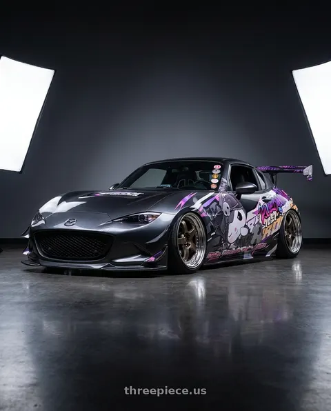 2023 mazda miata RF grand with Work Meister M1 3p 4x100 18x8+38 O Disk Titanium Gold wheels