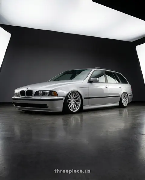 2001 Bmw 5 series wagon with Rotiform 1PC R110 BLQ 5X112 19X8.5 +45 GLOSS SILVER MACHINED wheels