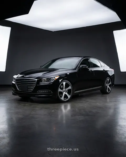 2016 Hyundai Genesis 3.8 with WHITE DIAMOND W5833 5x114.3 19x8.5 +35 Black / Machined wheels