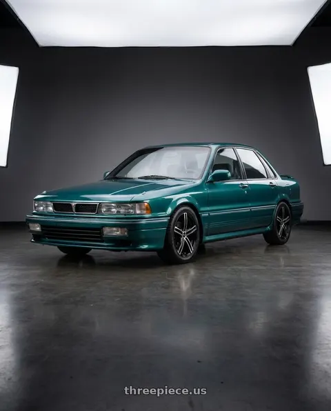 1990 Mitsubishi Galant with Vision Street-Designs 469 Boost 4x114.3 15x6.5+38 Gloss Black Machined Face wheels