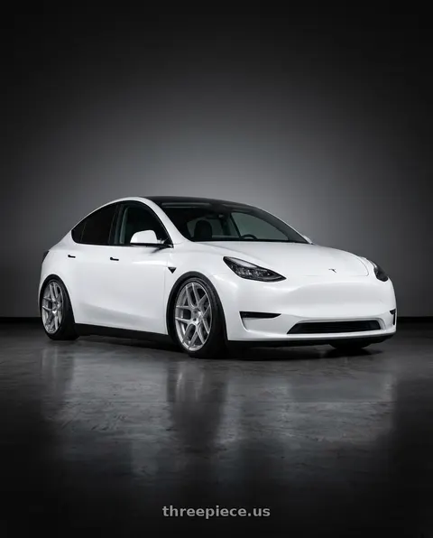 2024 Tesla Model Y with Aodhan AFF2 5x114.3 20x9+32 Gloss Silver Machined Face wheels