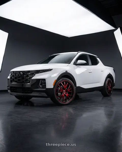 2024 Hyundai Santa Cruz with WHITE DIAMOND w530 5x114.3 20x8.5+35 RED FACE / BLACK wheels