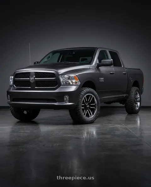 2024 Ram 1500 with Moto Metal MO202 6X139.7 22X10 -18 GLOSS BLACK MACHINED CENTER CHROME LIP wheels
